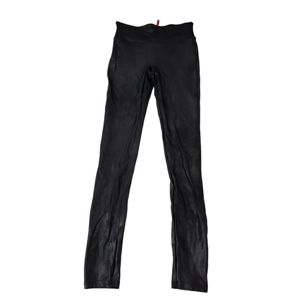 Spanx Womens Leggings Small Black Faux Vegan Leather Stretch High Rise‎